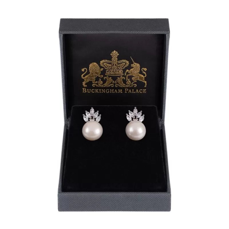 Crown And Pearl Stud Earrings*Royal Collection Shop Best